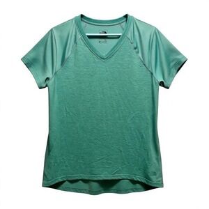The North Face Women's V Neck Short Sleeve FlashDry‎ T Shirt Teal Green Size L